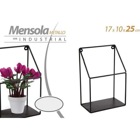 TRADE SHOP - Mensola Bacheca Parete Metallo Nero Industrial Classic Moderno 17x10x25cm 822254 - (1/2)