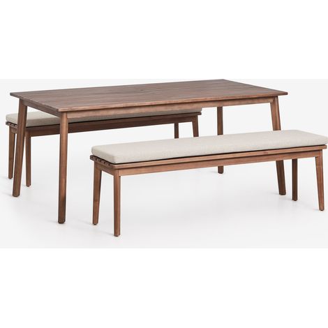 SKLUM Set aus rechteckigem Tisch 180x90 cm und 2 Gartenbänken aus Akazienholz Kaela Akazienbraun dunkel