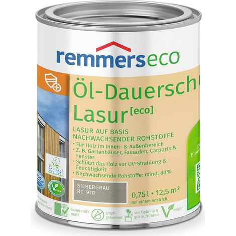 Remmers Öl-Dauerschutz-Lasur [eco] silbergrau, 0,75 Liter, Öko Holzlasur für innen und außen, ökologisch, nachhaltig, vegan, bienenverträglich