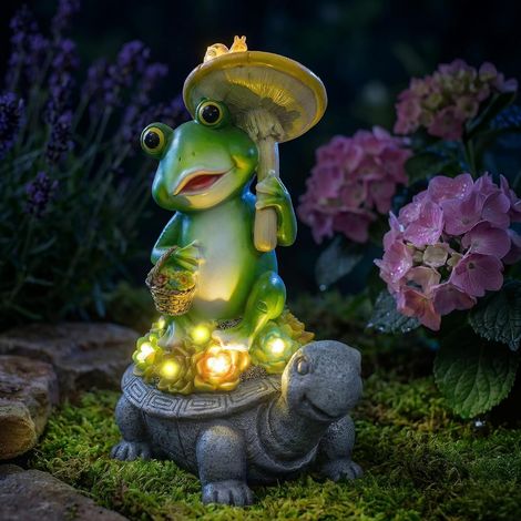 Statue de jardin unique à énergie solaire (2026) : tortue avec succulente et lumières LED - Décoration de jardin - Cadeau d'anniversaire/Noël pour femme ou maman-AquaForge