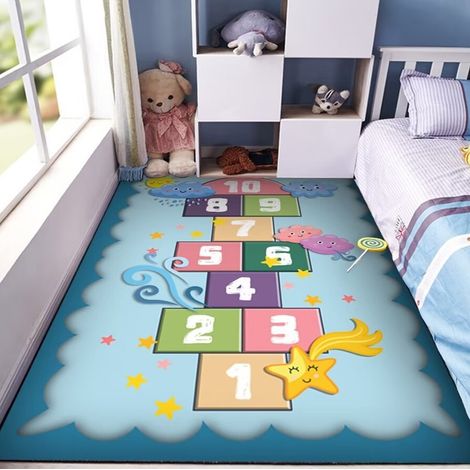 Tapis pour chambre d'enfant, tapis de jeu amusant sur le thème du parking, tapis sur le thème de la vie urbaine ferroviaire, tapis pour enfants lavable et antidérapant - 80x120CM (velours cristal)