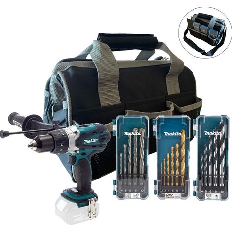 Makita DHP458 DHP458Z 18v LXT Lithium Combi Hammer Bare + Bag + 16PC Bit Set (1/5)