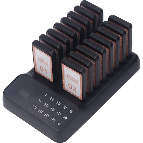 Système d'appel sans fil pour restaurants, système de gestion des files d'attente, buzzers vibrants, 16 bipeurs clients, prise US 100-240 V (1/5)