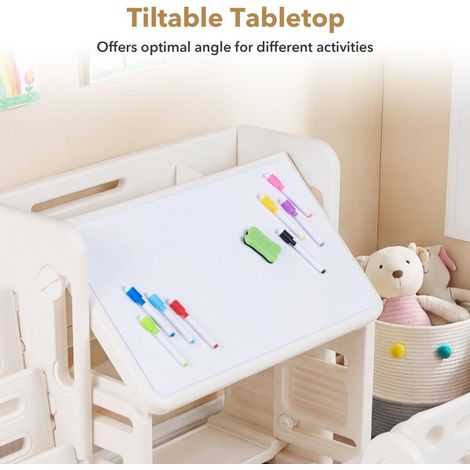 Pour écrire, lire et ranger, bureau enfant avec chaise, surface effaçable, étagères intégrées pour chambre (1/5)