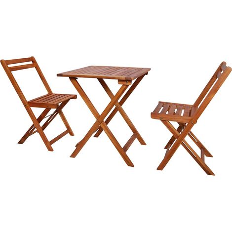 Ensemble Table + 2 chaises de bistro pliable - Table à manger avec Chaises Bois d'acacia solide BV304271 - BonneVie (1/5)