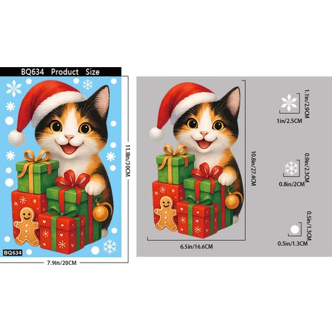 Décorations de Noël : flocons de neige de dessin animé, chats mignons, décorations pour chambre et chambre d'enfant, décorations pour fenêtres et portes, autocollants électrostatiques - BQ634 -