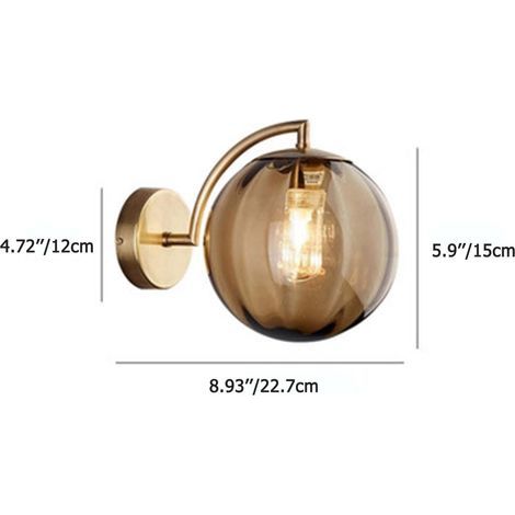 Applique murale globe en verre ambré, Sphère en verre ambré avec base dorée, Lampe murale de chevet (Ambre) (1/4)