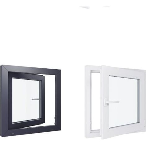Finestra in PVC - Triplo vetro - Bicolore - Bianco e grigio - 700 mmx700 mm cm