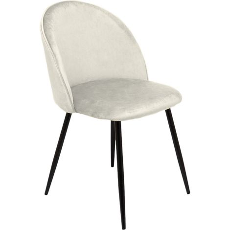 Dmora - Sedia Achito, Poltrona rivestita in velluto, Sedia da pranzo imbottita, Seduta per riunioni, 51x54h82 cm, Panna