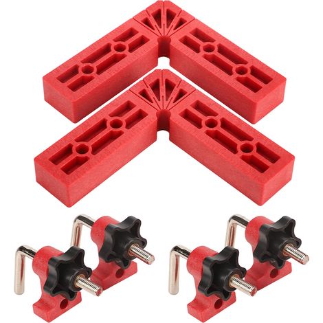 Lot de 2 équerres de positionnement à 90° avec pince de fixation à angle droit, outil de travail du bois en ABS, 120 mm (4-1/2 po), rouge (1/5)