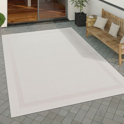 Paco Home Outdoor Teppich Flachgewebe in Sisal-Optik mit Bordüre UV-beständig robust 80x250 cm, Weiß