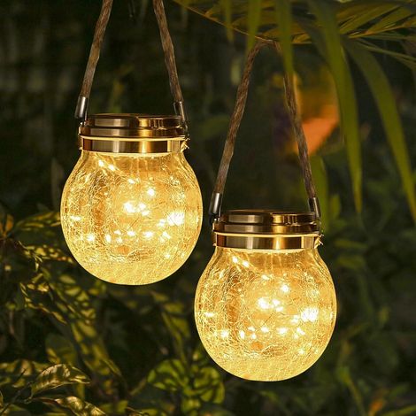Solarbetriebene Hängeleuchten für den Außenbereich, wasserdicht, 2er-Pack dekorative Glaslaternen für Veranden, Terrassen, Gärten und Tische (warmes Licht) (1/5)