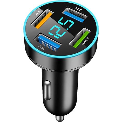 Allume Cigare USB 4 Ports 66W,Prise USB Voiture avec LED Voltmètre,Adaptateur Allume Cigare USBC,Chargeur Telephone Voiture pour Automobile (1/5)