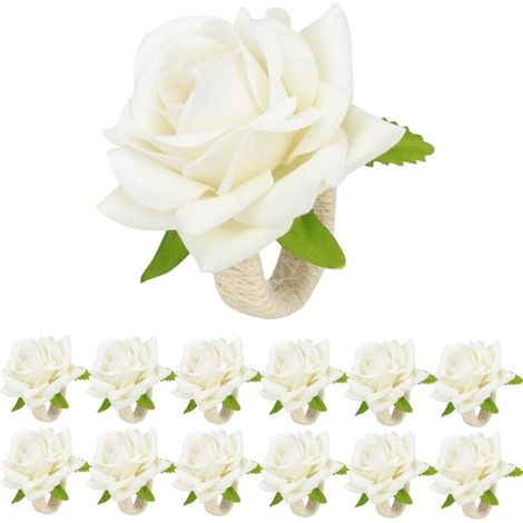 Serviettes rondes à motif floral pour décorations de mariage, Noël et Pâques (blanches), lot de 12 (1/5)