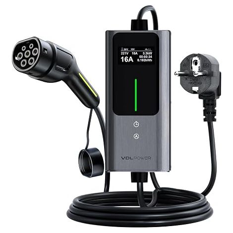 Electric Car Charger, 3.6KW EV Charger Type 2, Adjustable Current 6/8/10/13/16A, 5 m Electric Vehicle Charging Cable with EU Schuko, IP65 Single-Phase Charging Station (3.68KW-5M) (1/5)