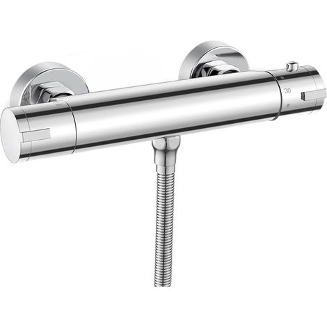 Mitigeur thermostatique mural pour douche avec verrouillage de sécurité à 38 °C, finition laiton massif chromé, entraxe de 150 mm (1/5)