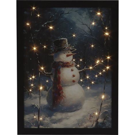 Christmas Fibre Optic Canvas Art Snowman In Winter Snowy Wonderland Light LED (1/4)