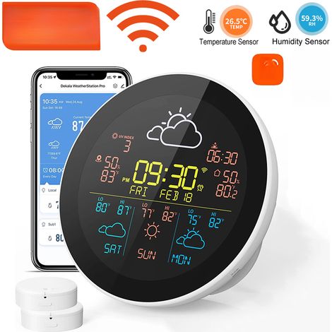 Reloj inteligente Tuya WiFi con pronóstico del tiempo de 3 días, estación meteorológica inalámbrica, termómetro e higrómetro, pantalla LCD, control mediante la aplicación móvil Tuya. (1/5)