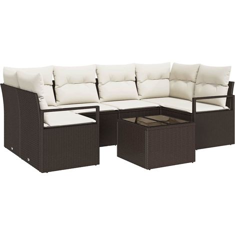 Maison Exclusive - Sofa Set mit Kissen 7 pcs Braun und Creme Poly