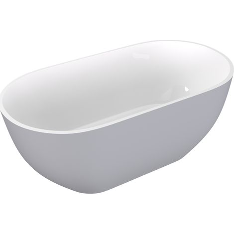 Baignoire autoportante REDUTA, marbre coulé 150x75x58cm, blanc/gris mat (1/3)
