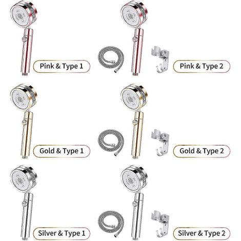Douchette haute pression avec flexible de 1,5 m, support, ventilateur turbo, interrupteur marche/arrêt/pause, pommeau de douche économique en eau G1/2 rotatif pour salle de bain (1/4)