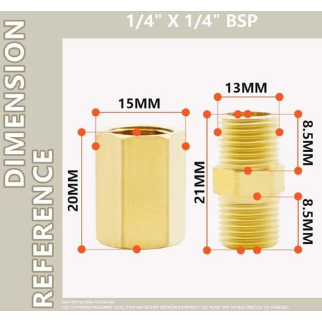 4 pièces 1/4 "à 1/4" femelle et mâle BSP filetage laiton hexagonal mamelon et connecteur de couplage hexagonal pour la Conversion de raccordement de tuyau (1/3)