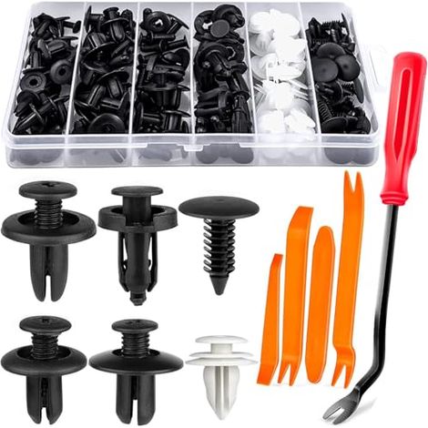 125 rivetti universali in plastica per auto, 6 diversi tipi di clip per pannelli porta e clip universali in plastica per paraurti, strumento di rimozione (1/5)