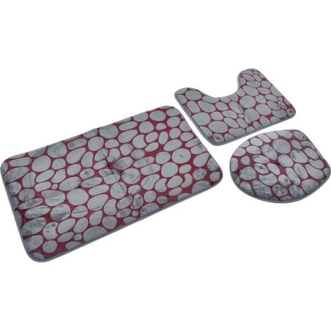 Ensemble de tapis de toilette bicolore en flanelle à texture pierre, motif HD, antidérapant avec dos en caoutchouc pour la maison (1/5)