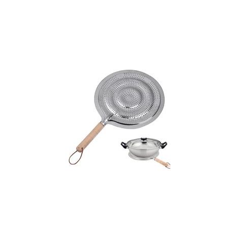 Réducteur de Chaleur plaqu Chauffante 21cm Diffuseur Thermique en Fer pour Plaques à Induction, Gaz et Électrique, Protection Poêle, Casserole, Manche en Bois Antichaleur (1/5)