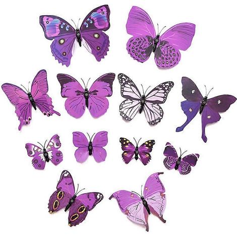Lot de 12 autocollants muraux papillons 3D violets - Décoration intérieure (1/5)