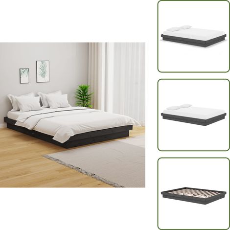 Cama de pino - vidaXL Estructura de cama doble sin colchón madera maciza gris - Cama rústica