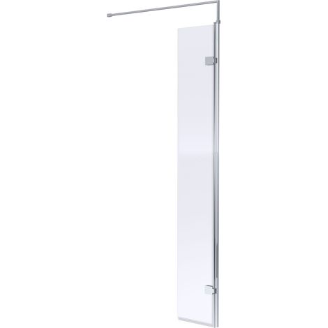 Balterley Drakelow 8mm Toughened Safety Glass Hinged Return Screen with Support Bar: 300mm x 1850mm, Polished Chrome