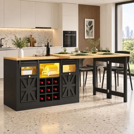 Tavolo estensibile con credenza 120-197x40x72 cm in MDF nero con contenitore FloraGrace (1/5)
