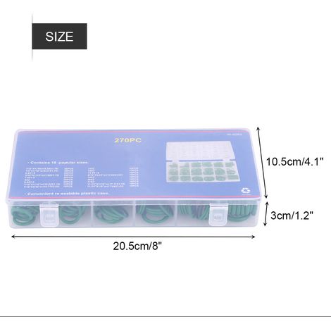 270 joints de compresseur climatiseur auto, bagues d'étanchéité en caoutchouc vert, joints toriques assortis, kit de remplacement pour système AC (1/5)
