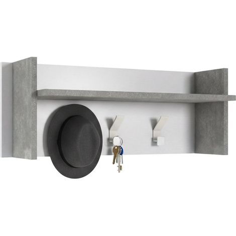 Dmora - Eingangsmöbel Dkornvi, Garderobenständer mit 3 Haken, Regal zur Aufbewahrung im Flur, 100% Made in Italy, 90x29h34 cm, Weiß und Beton