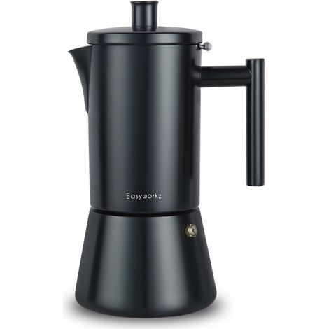 Machine à café italienne en acier inoxydable 4 Cup 200ml Moka Pot Espresso Pot Induction - Noir mat (1/5)