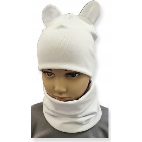 Set CAPPELLO + SCIARPA set bambini con ORECCHIE taglia 52-56 BIANCO (1/3)