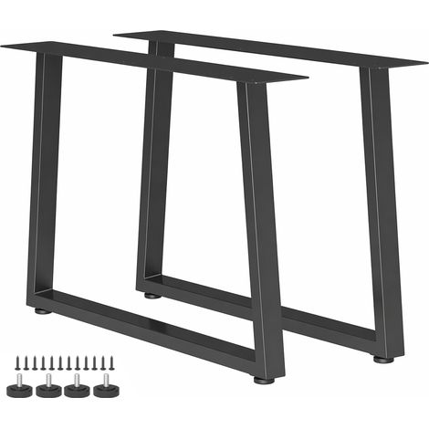 Lot de 2 pieds de table trapézoïdaux en acier, 12 trous et 12 vis, capacité de charge de 75 kg, pour banc ou table basse, noir.