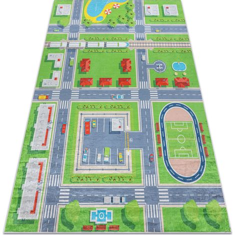BAMBINO 2624 washing carpet City, streets for children anti-slip - green / grey green 120x170 cm