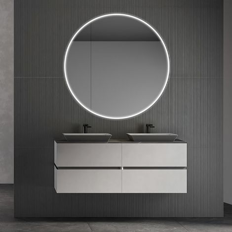 Spiegelschrank mit Beleuchtung Black Nova Ø80 cm schwarz - Spiegelschrank Bad mit 2 Ablageflächen - Aluminium - Rückwand verspiegelt (1/5)