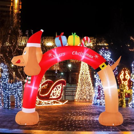 COSTWAY Arco Gonfiabile a Forma di Bassotto 242 CM, Decorazione Gonfiabile di Natale con Luci LED, Soffiatore Integrato, Corde e Picchetti, per Giardino, Prato e Cortile (1/5)