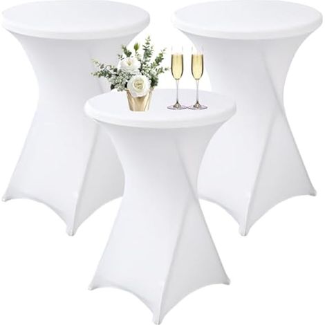 Lot De 3 Housse Mange Debout 80x110cm, Housse De Table Ronde Extensible, Blanc Housse pour Table Haute, Élastiques Et Faciles d'entretien pour Cocktail Mariage Banquet Anniversaire Banquet Bartable (1/5)