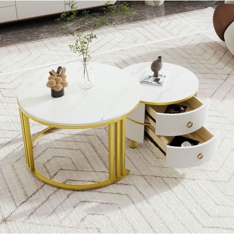 Tavoli set 2 pezzi rotondi in MDF bianco OKMYHOME (1/5)