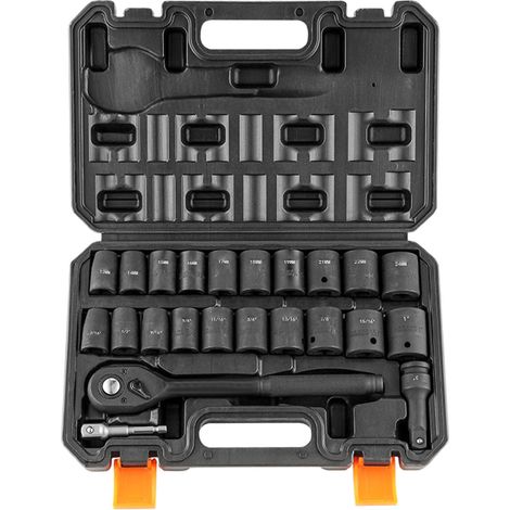 Coffret douilles à choc 1/2 pouce, 23 pièces SAE et métrique, acier Cr-V 6 pans avec cliquet, boîtier, usage polyvalent (1/5)