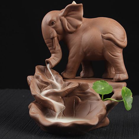 Brûleur d'encens à effet retour éléphant mignon en céramique pour décoration intérieure (1/5)