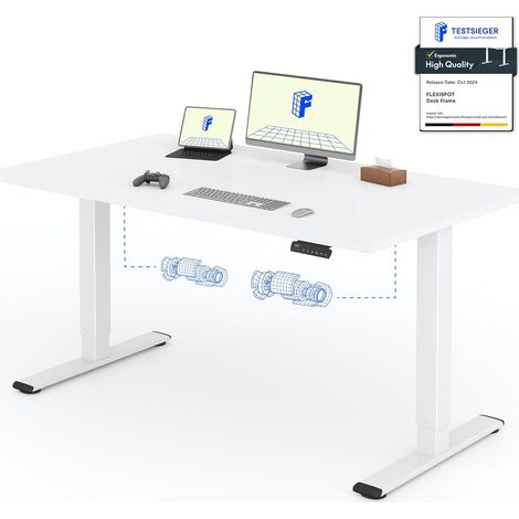 FlexiSpot Bureau Assis Debout Une Pièce 2 Mot 140×80. Blanc+Blanc