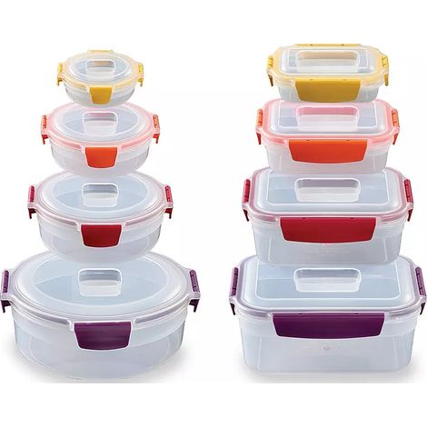 Nest Lock™ Joseph Joseph 8-teiliges, bunt gemischtes Lebensmittelbehälter-Set, ideal zum Aufbewahren und Transportieren von Lebensmitteln, luftdicht, stapelbar, mikrowellen- und gefrierfest.
