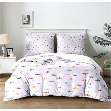 Housse de Couette avions et hélicoptères Enfant Microfibre Douce Set Lit 3 Pièces 2 Taies 65x65cm Thème Festif 200x200cm - JNT (1/3)