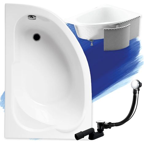 Baignoire Bain d'angle 130x85 Gauche avec des panneaux en polystyrène, Siphon de bain et pieds (support) - Set 4en1 - Fabriqué UE - BADLAND STANDARD
