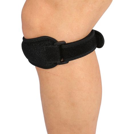 Sangle rotulienne de compression, genouillère de soutien antidérapante et réglable (noire) (1/5)
